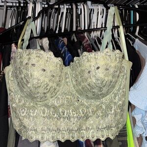 Lace Longline Bralette - Light Green